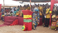 The Western Regional Minister, Dr. Kwaku Afriyie speaking at the climax of the Kundum festival