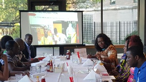 Gender Minister, Nana Oye Lithur interacting with a cross section of Ghanaian community in Chicago.