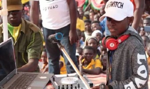 DJ Switch behind the turntables during her homecoming durbar