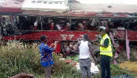 An articulated Truck run into a VIP Bus travelling to Accra from Kumasi Thursday afternoon