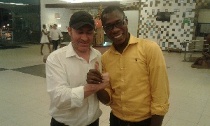 Head coach of Bechem United, Manuel Zachariah  with an official of the club