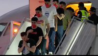 Migrants deported months ago by the US  arrive at Simon Bolívar Int'l Airport in Maique, Venezula