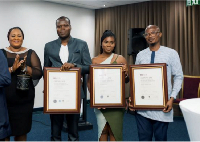 Officers of NITA and Deloitte Ghana display the three ISO certificates