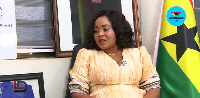 A picture of Betty Krosbi speaking in an interview on GhanaWeb TV
