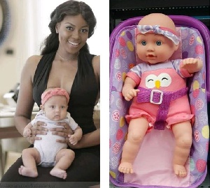 Yvonne Nelson and baby Ryn (L)