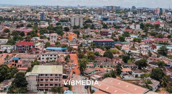 A drone shot of Labone neighborhood in the busy streets of Accra
