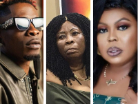 Shatta Wale, his mother (middle) and Afia Schwarzenegger