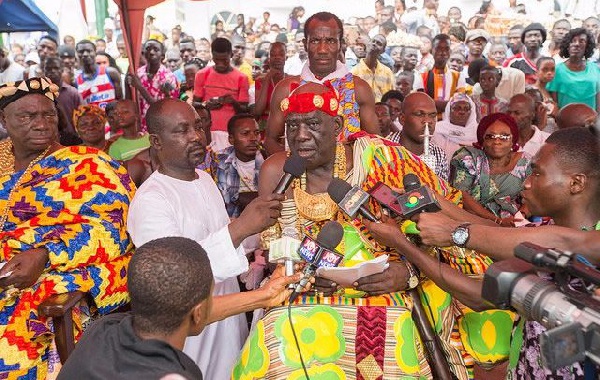 Osaberima Kwesi Atta II speaking to Journalists during Oguaa Fetu Afehye