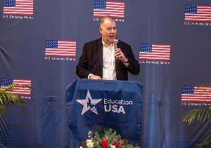 U.S. Chargé d'Affaires, Rolf Olson addressing participants at the 2025 EDUSA College Fair