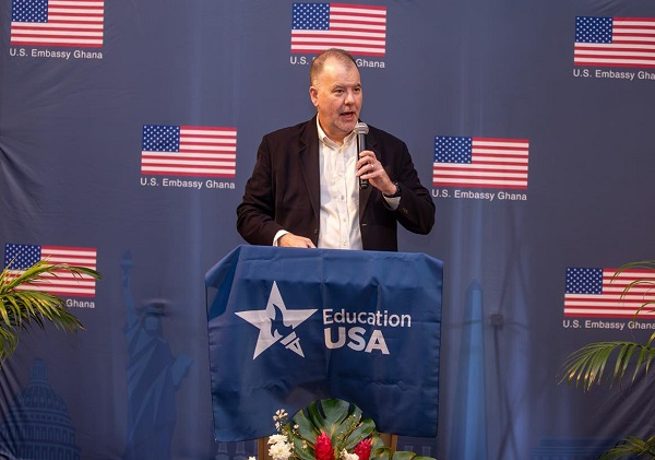 U.S. Chargé d'Affaires, Rolf Olson addressing participants at the 2025 EDUSA College Fair