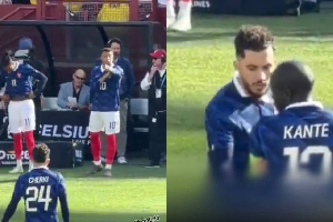 Mbappe was seen gesturing at Cherki to take the armband from Kante