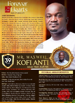 Maxwell Kofi Anti died following a fatal accident in May
