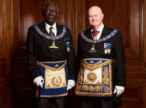 Former Pres. John Kufuor (L) was recently promoted to Senior Grand Warden of the United Grand Lodge