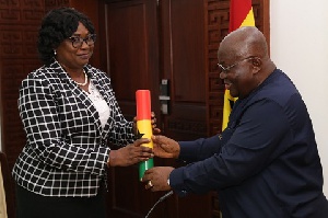 Ms Cynthia Lamptey with President Akufo-Addo during her swearing in