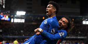 Estêvão and Cucurella celebrating the goal