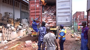 One of the intercepted trucks containing assorted drinks