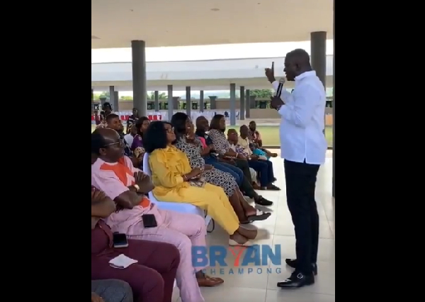 NPP Flagbearer hopeful, Bryan Acheampong addressing some former MMDCEs