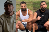 Anthony Joshua (L) and his two deceased friends Kevin Ayodele (M) and Sina Ghami (R)