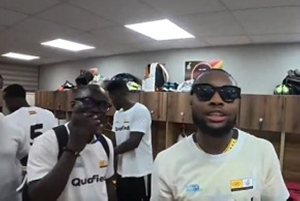 Black Stars players celebrated in the dressing room after World Cup qualification