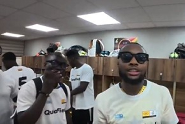 Black Stars players celebrated in the dressing room after World Cup qualification
