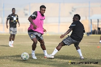 Hearts of Oak midfielder, Suraj Seidu (wearing bib) in training