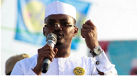 Chadian interim President Mahamat Idriss Deby speaks during the launch of his presidential campaign