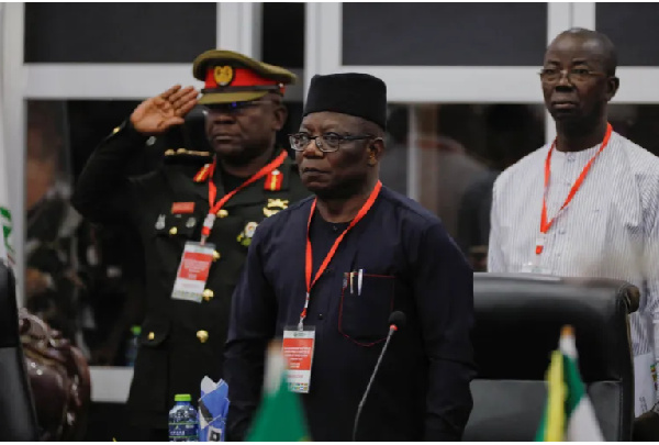 Abdel-Fatau Musah, ECOWAS commissioner, attends the August 17 meeting in Accra, Ghana