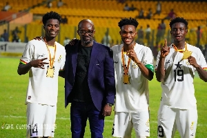 Some Black Satellites players with GFA President, Kurt Okraku