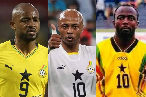 Jordan Ayew (L), Andre Ayew (M) and their dad Abedi Pele (R)