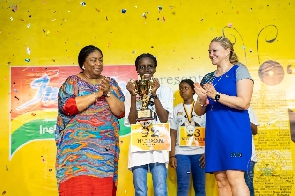 N’Adom Aboagyewaa Darko-Asare (middle) of DPS International School with her trophy