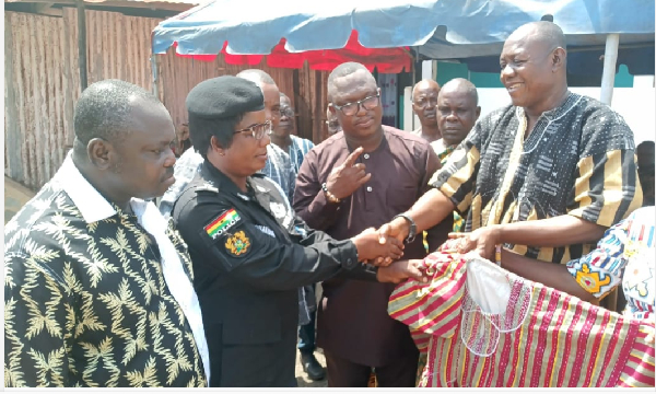 New Volta Regional Police Commander, Esther Buakumah (in uniform) with some leaders