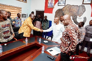 Alan Kyerematen (second left) greets party chair Stephen Ntim