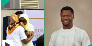 Widow of late Nigerian gospel singer Toluwanisings has spoken emotionally during husband's burial