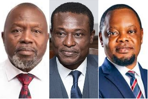 Special Prosecutor Kissi Agyebeng flanked by AG Dr Dominic Ayine (L) and his Deputy, Dr Srem Sai (R)