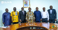 Trade Minister, Elizabeth Ofosu-Adjare (middle) in a pose with members of the committee