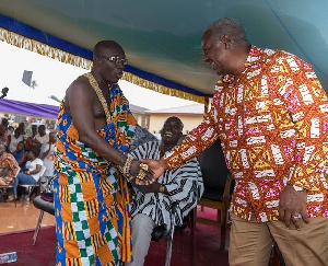 President Mahama in a handshake with Nana Kwesi Agyeman IX