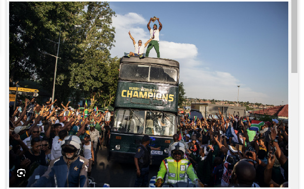 South Africa's rugby team went on a victory parade around the country after winning the World Cup