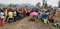 Civilians who fled Goma in eastern DRC gather at a reception centre in Rugerero, Rubavu District, Rw