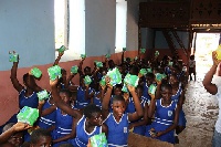Some of the girls displaying their pads given to them by Golden Age Leaders