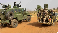 The Nigerian army soldiers patrol in Chibok, Borno State