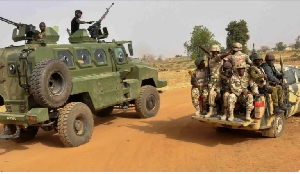 The Nigerian army soldiers patrol in Chibok, Borno State