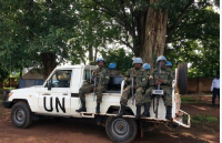 United Nations Peacekeepers drive in a truck in Yei