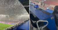 The Camp Nou roof was leaking during a heavy rainfall