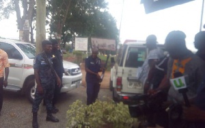 Police personnel at the scene of the shooting