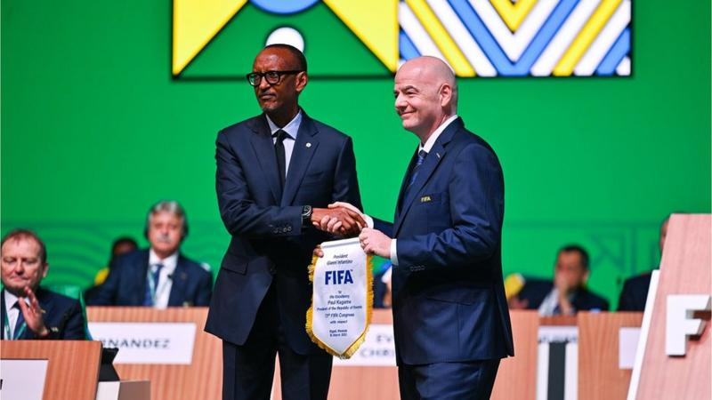 President of Rwanda Paul Kagame and Fifa president Gianni Infantino