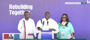 Ludwig Hlodze (M) speaking at the NPP's National Delegates Conference