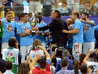 Steaua Bucuresti team celebrate Cup win