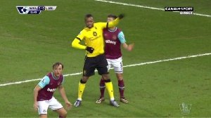 Jordan Ayew was caught using his elbow to attack an opponent