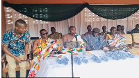 Nana Kwabena Amponsah IV (middle) addressing the community at the event