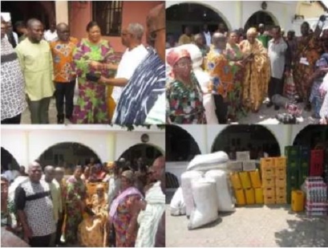 Rebecca Akufo-Addo donating the food items to the chiefs and people of Ga Mashie